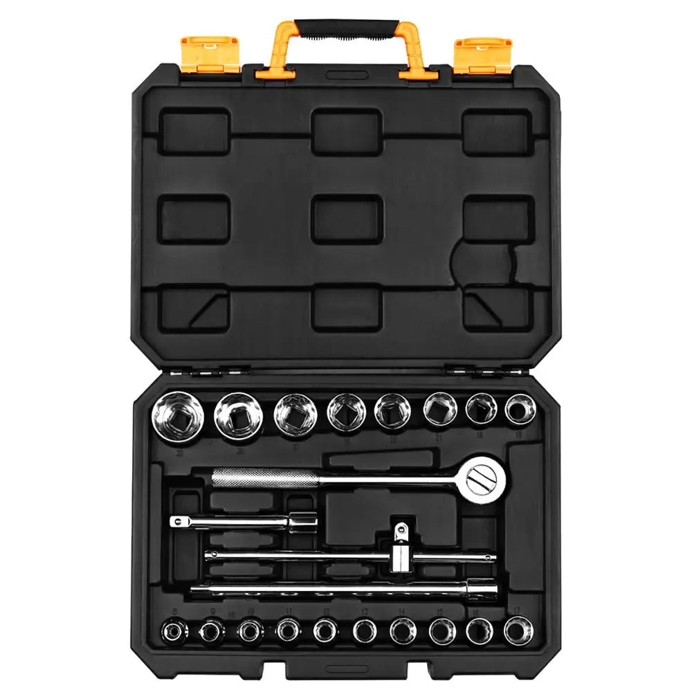 22-Piece CRV Material Car Repair Tool Set with Ratchet Spanners, Screwdrivers, and Sockets
