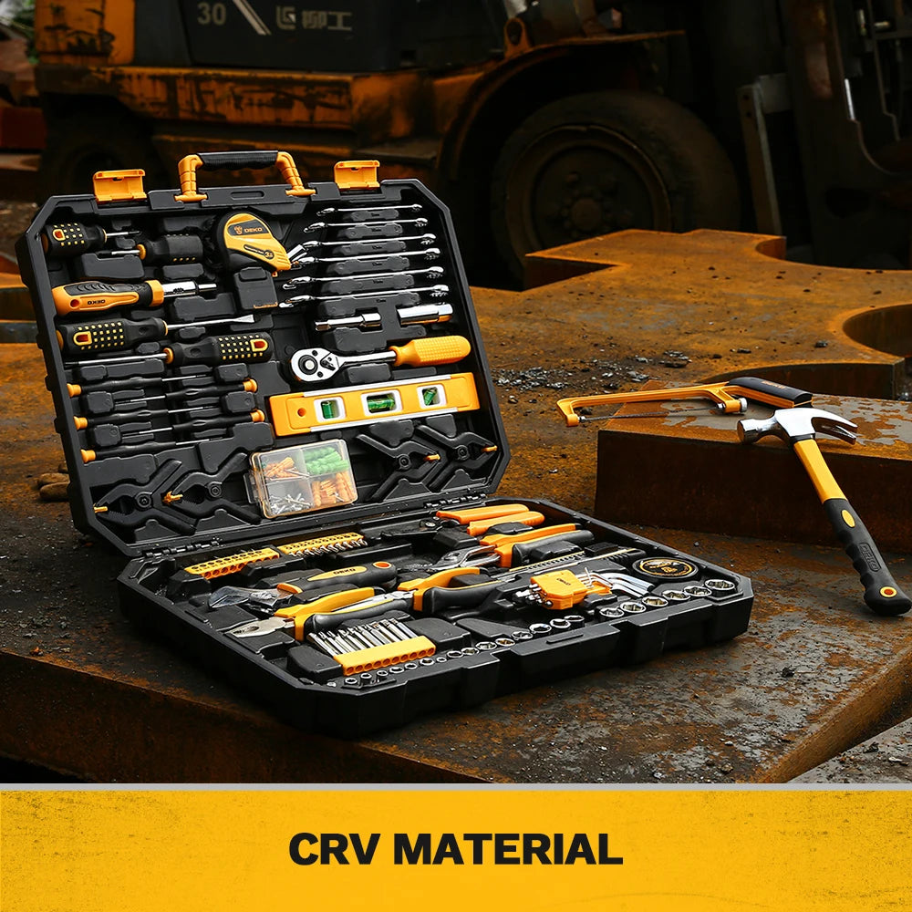 Woodworking Multi-Tool Kit with Tool Box; 168/208 Pcs including Socket Set, Torque Wrench, Hammer, Knife