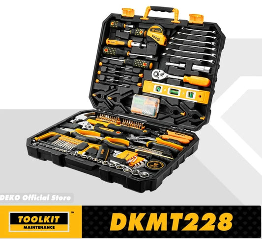 228-piece socket wrench auto repair tool set with a plastic storage case