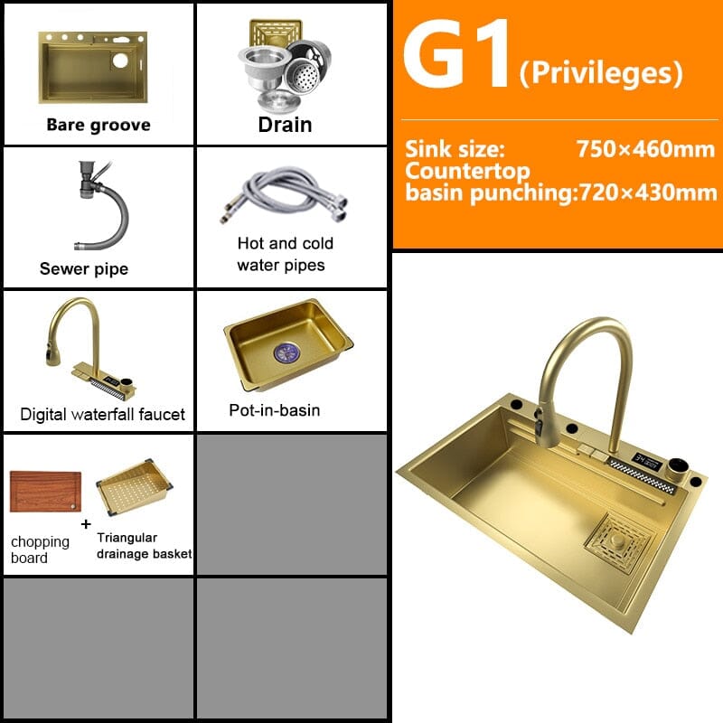 Goldie â˘ď¸- Multifuctional Luxury Kitchen Sink Luxury Kitchen Sink Expensive Stuff Shop 75x46CM-G1-WV-Gold