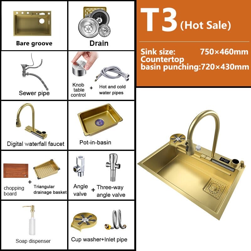 Goldie â˘ď¸- Multifuctional Luxury Kitchen Sink Luxury Kitchen Sink Expensive Stuff Shop 75x46CM-T3-WV-Gold