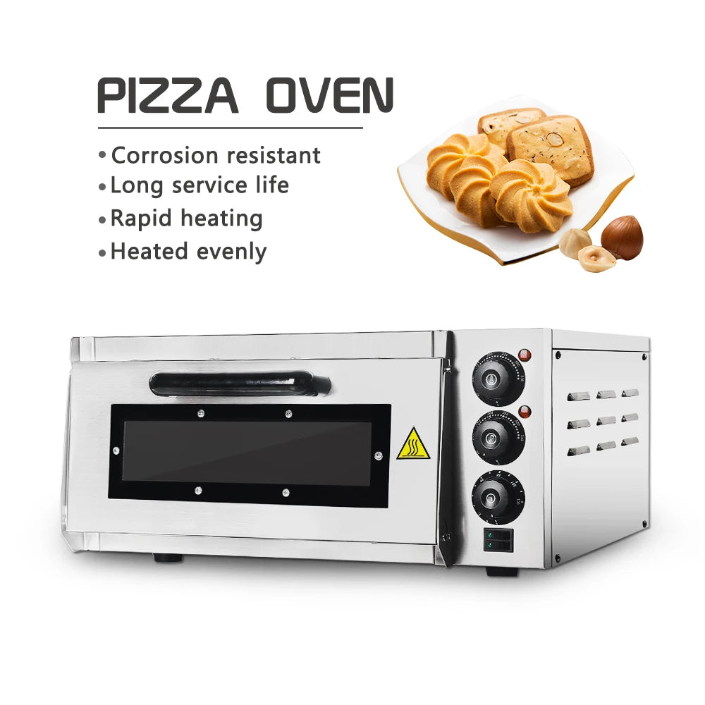 Electric Pizza Oven - Professional Baking Machine With Timer Bread Make