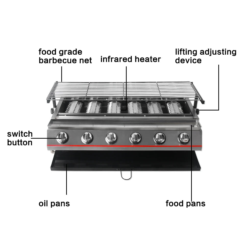 Stainless Stee 6 Burners Gas BBQ Grill