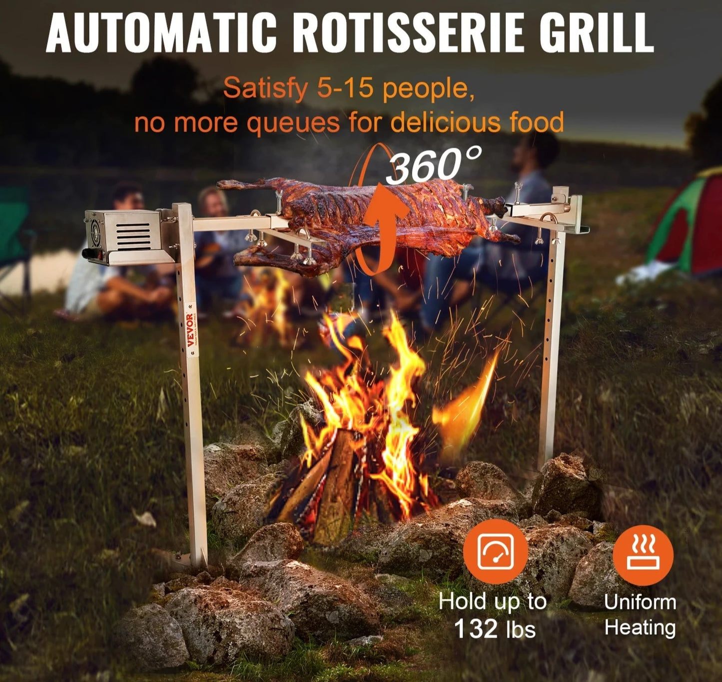 Electric Heavy Duty BBQ Rotisserie Grill Kit