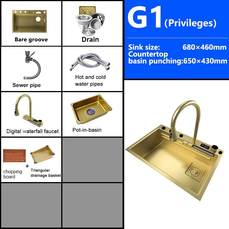 Goldie ™️- Multifuctional Luxury Kitchen Sink Luxury Kitchen Sink Expensive Stuff Shop 68x46CM-G1-WV-Gold 