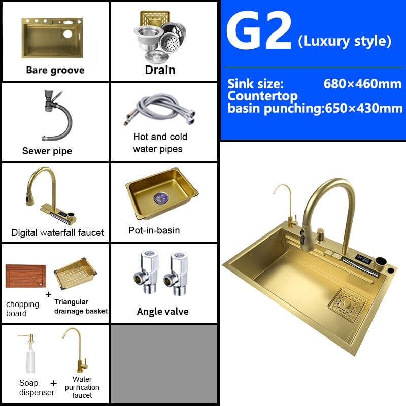 Goldie ™️- Multifuctional Luxury Kitchen Sink Luxury Kitchen Sink Expensive Stuff Shop 68x46CM-G2-WV-Gold 