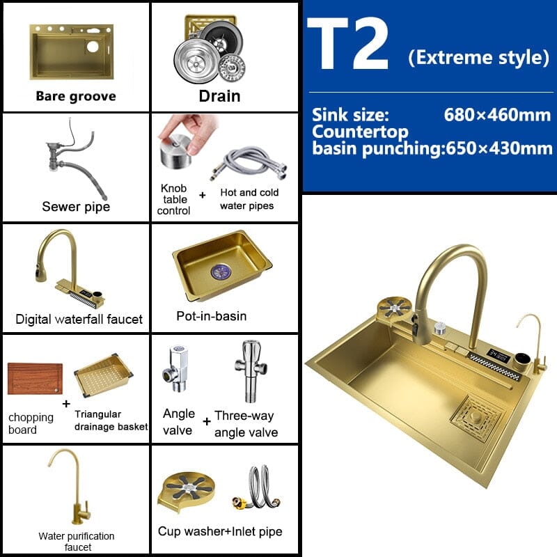 Goldie ™️- Multifuctional Luxury Kitchen Sink Luxury Kitchen Sink Expensive Stuff Shop 68x46CM-T2-WV-Gold 