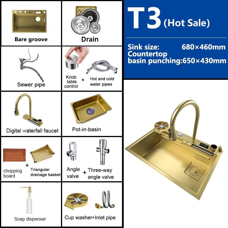 Goldie ™️- Multifuctional Luxury Kitchen Sink Luxury Kitchen Sink Expensive Stuff Shop 68x46CM-T3-WV-Gold 